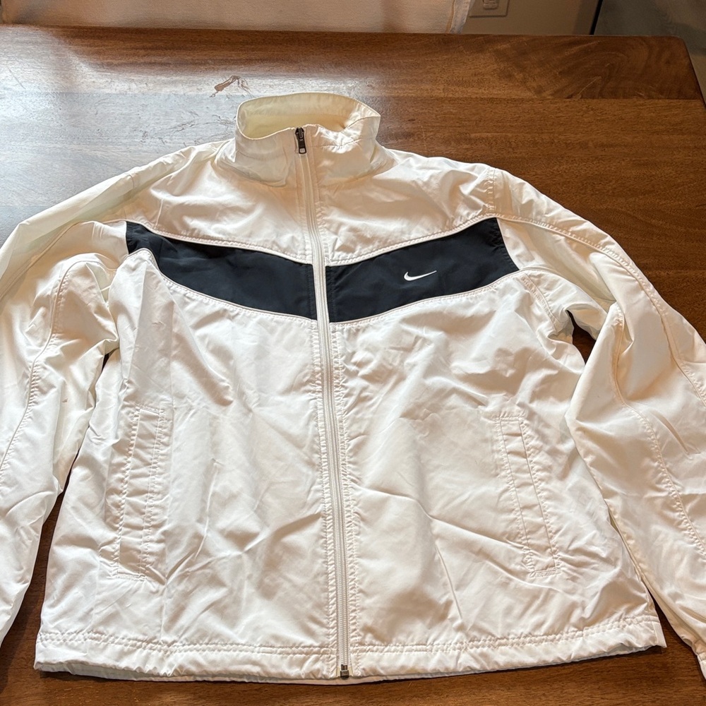 Nike White and Black Zip-Up  Windbreaker Jacket Size Large Vintage